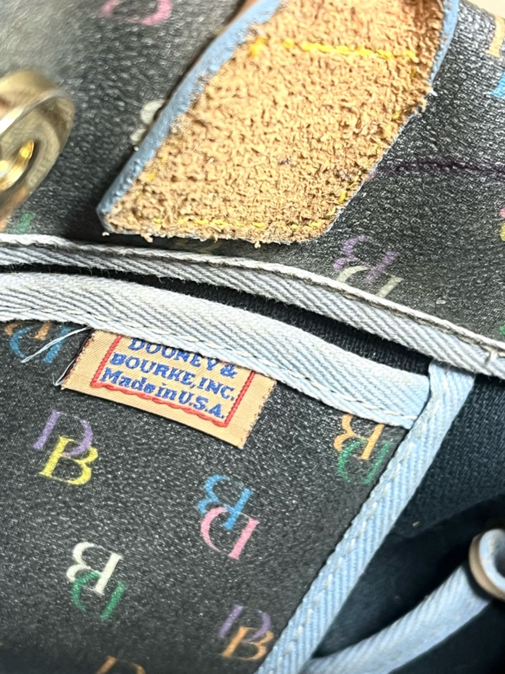 Vintage Dooney & Bourke All Weather Leather Satchel Brown Tan Brass Duck Fob - Picture 13 of 16